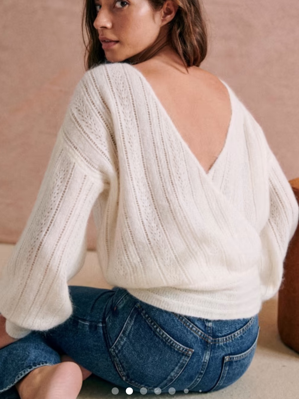 Sezane Christina Cream V-Neck Ribbed Back Sweater